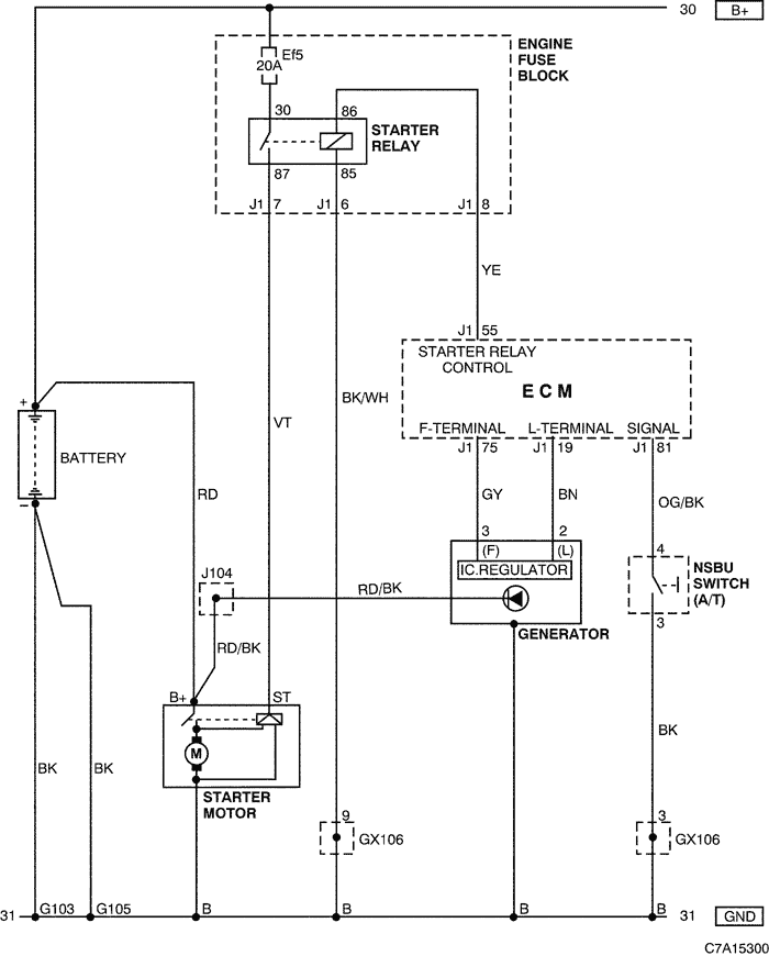 Battery, Starter, Generator And Switch Circuit Nsbu; 2.0 Diesel (Llw)